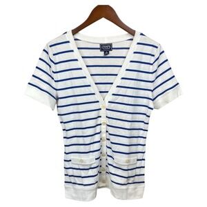 Chaps Striped Cotton Cardigan‎ Pockets M